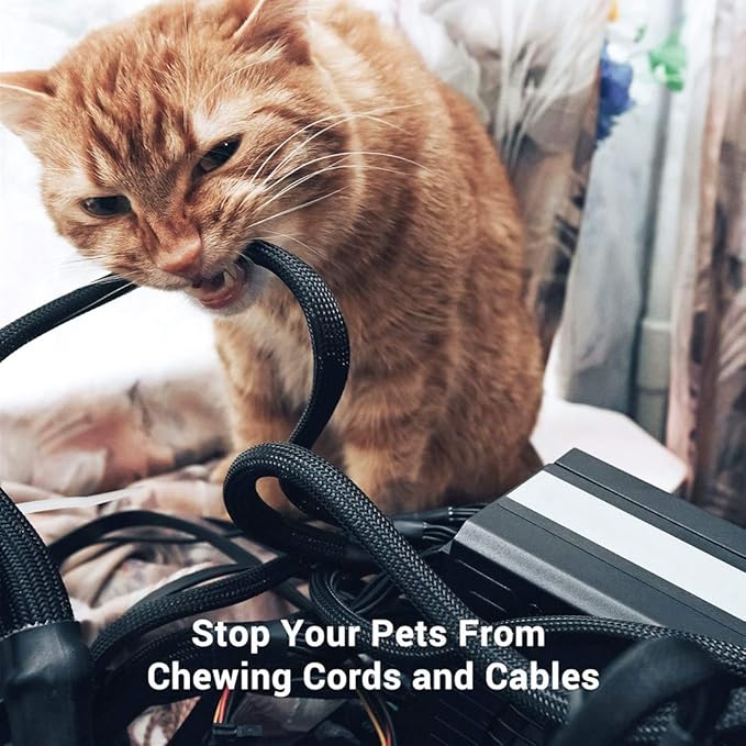25ft - 3/8 Inch Cable Management Sleeve Protector,Wire Loom PET Expandable Wire Sleeving for Office TV Computer Home Theater Engine Bay Cord Organizer,Protect Cables from Pet Cat Dog Chewing,BlackBlue