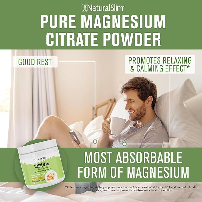 NaturalSlim Magicmag Pure Magnesium Citrate Powder Stress, Constipation, Muscle, Heart Health, and Sleep Support | Honey Chamomile Flavored Magnesium Supplement - 8oz Drink Mix (3 Pack)