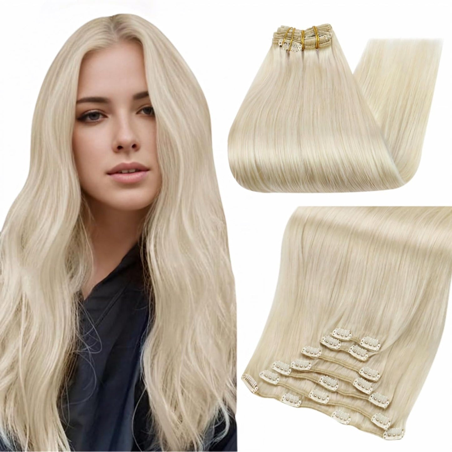 Full Shine Platinum Blonde Hair Extensions Clip In Human Hair Dyeable Blonde Hair Extensions For Short Hair Straight Remy Clip I
