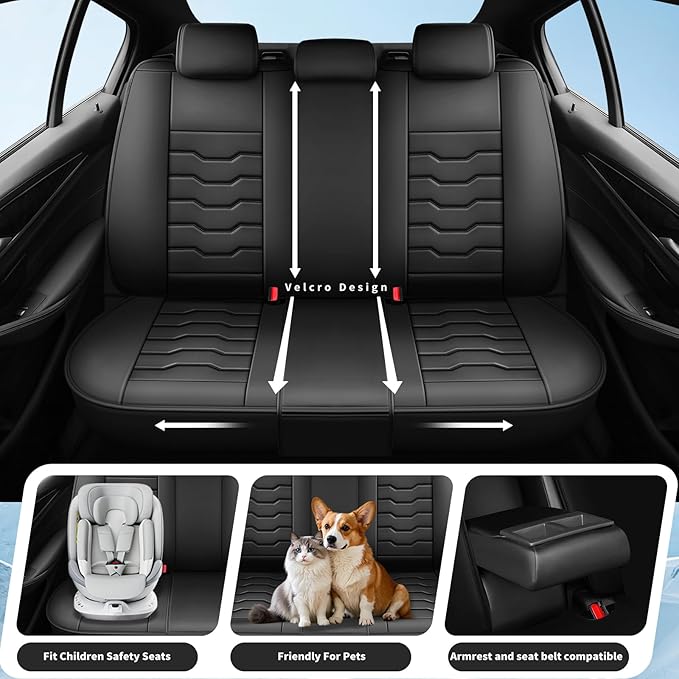 Fit Kicks Car Seat Covers Premium Leather Compatible with Nissan Kicks 2018 2019-2026 (5 Seats Full Set Waterproof Breathable All-Weather Seat Cushion Protector（5 Seats Black）
