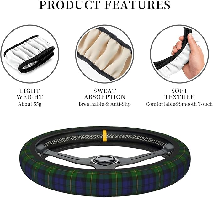 Thickened Elastic Steering Wheel Cover, Gordon Clan Tartan Plaid Ultra, Soft, Breathable, Fit for Cars, SUVs, Trucks, Stylish Comfortable Grip