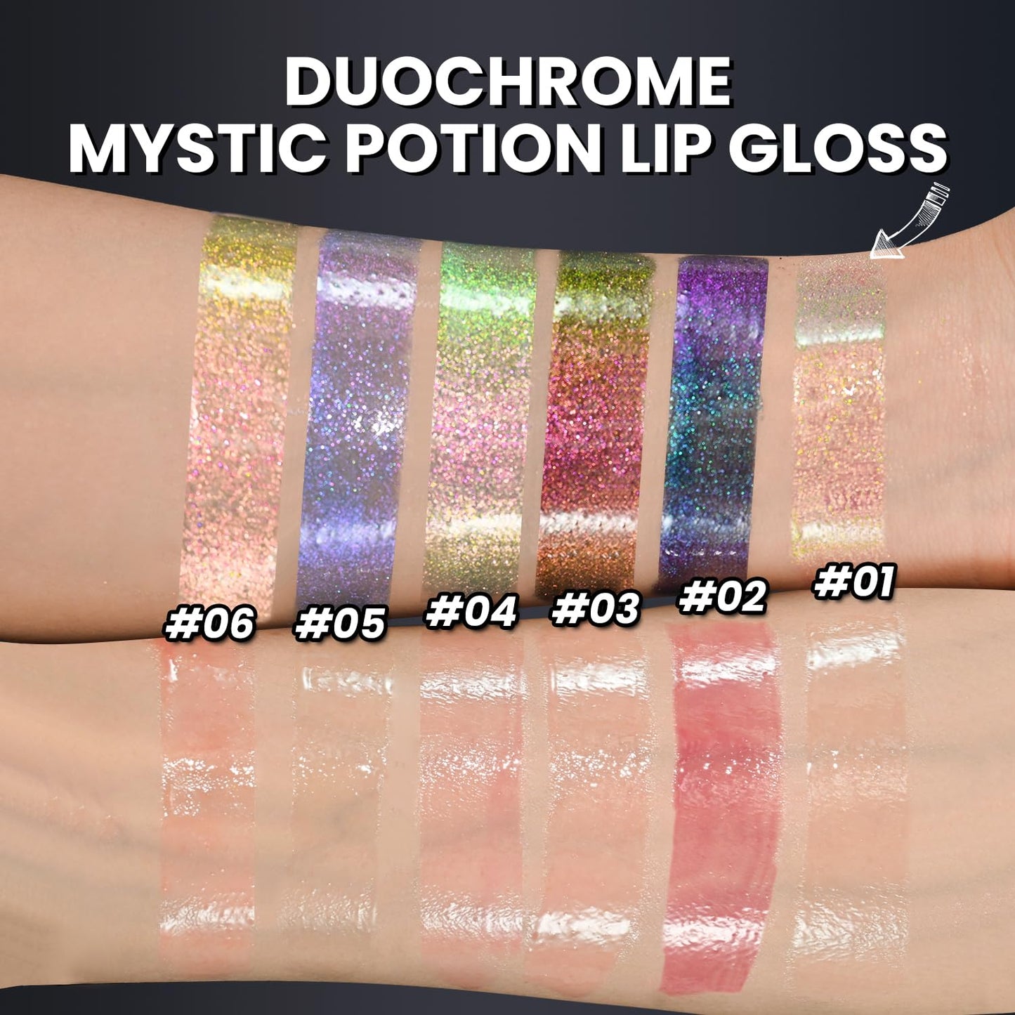 CHARMACY 2 In 1 Multichrome Moisturizing Lip Gloss, Double Head Liquid Lipstick, Mirror Waterproof Long Lasting No Fading Lip Balm, Hydrating Lip Plumper Waterlight Glossy Makeup #003