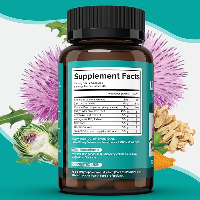 Milk Thistle Supplement - Liver Detox Cleanse Formula Herbal Liver Support with Milk Thistle, Dandelion Root, Artichoke, Turmeric, Astragalus for Liver Health, 90 Capsules-60