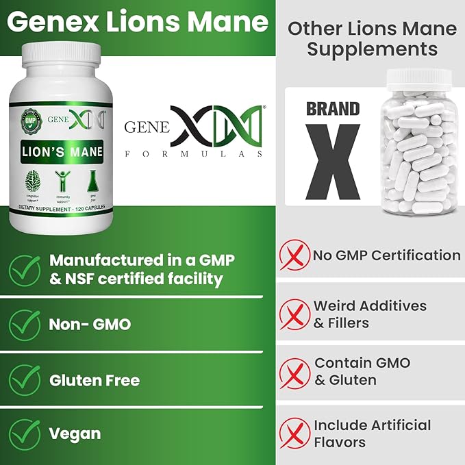 Genex Formulas Lions Mane Supplement with 100% Lions Mane Extract (3 Pack) - Nootropics Brain Support Supplement for Brain Boost, Focus, Mental Clarity, Natural Energy, 1000mg/serving - (360 Capsules)