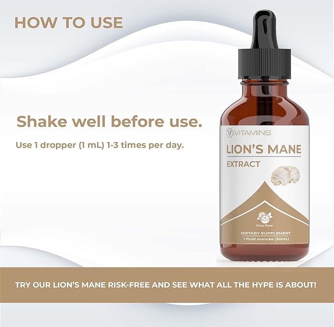 Lions Mane Liquid - Lion’s Mane Tincture for Memory, Focus & Clarity - Lions Mane Supplement - Lions Mane - Lion Mane Mushroom Supplement - Nootropics Brain Support Supplement - (2 Pack)