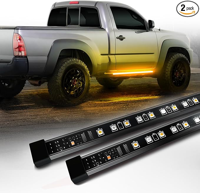OPT7 Sidekick 48" Running Board Lights 2PCS LED Strips w/Sequential Amber Turn Signal Side Marker, DRL, White Courtesy Light for Regular Cab Pickup SUV Trailer - Truck Decorations
