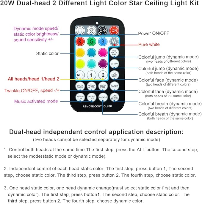 AKEPO 20W Twinkle Dual-Head Dual Color Fiber Optic Lights, Fiber Optic Star Ceiling Light Kit Sound Activated APP Remote Control for Car Starlights Headliner/Home 1000pcs 13.1ft/4m Fiber Strands