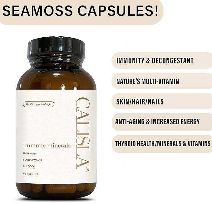 Immune Minerals Capsules - Sea Moss, Burdock, Bladderwrack Capsules (Irish Moss) - High Potency