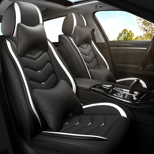 Car Seat Covers for Mercedes-Benz S-Class 2005-2026, Premium Nappa Leather Car Seat Cover, Stylish Sport Seat Covers， Automobile Seat Cover Sets.(Luxury 2 Seats/Black White)