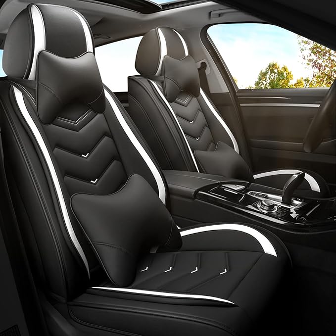 Car Seat Covers for Hyundai Sonata 2002-2026, Premium Nappa Leather Car Seat Cover, Stylish Sport Seat Covers， Automobile Seat Cover Sets.(Luxury 2 Seats/Black White)