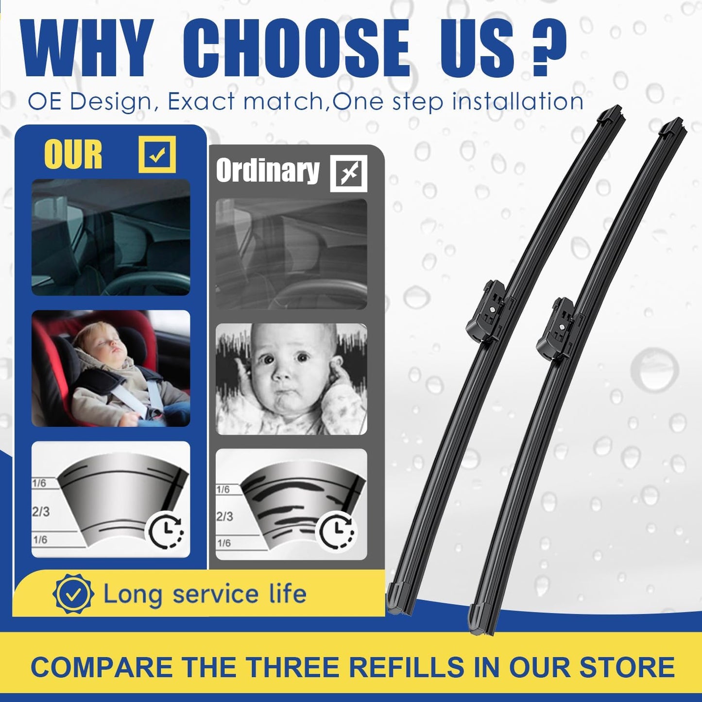 3 Wipers Factory Replacement For Lexus NX200t 2015-2017 NX300 2018-2021 2022 2023 NX300h 2015-2021 2022 2023 Original Equipment Replacement Windshield Wiper Blades Set 26"+16" +12" (Set of 3)