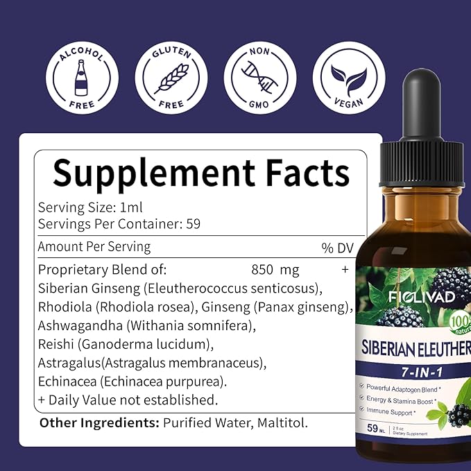 Siberian Ginseng Liquid Drops, 100% Natural Herbal Extract for Powerful Adaptogen Blend, Energy & Stamina Boost & Immune Support. 8oz-Original