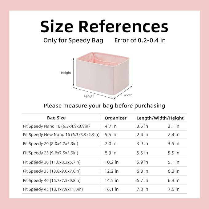 DGAZ Silk Purse Organizer Insert Fits LV Speedy 16/20/25/30/35/45 bags，Silky Smooth Bag Organizer，Luxury Handbag & Tote Shaper（Pink，SP45）