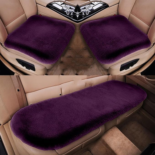 Plush Car Seat Cushion, Soft Warm Fuzzy Faux Rabbit Fur Fluffy Plush Auto Seat Cover Vehicle Car Front and Back Seat Protector Pad with Non-Slip Backing Cushion Interior Universal Fit (Purple1,3PCS)