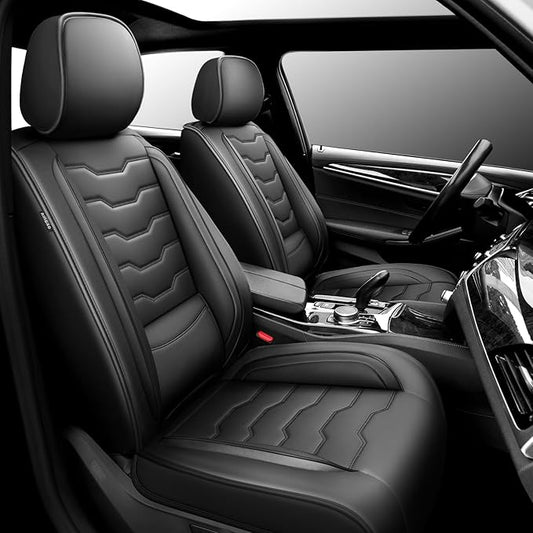 Fit Murano Car Seat Covers Compatible with Nissan Murano 2004-2025 2026 - Premium Leather， Waterproof Breathable， All-Weather Seat Cushion Protecto&Airbag Compatible (2 Front Seat Black)