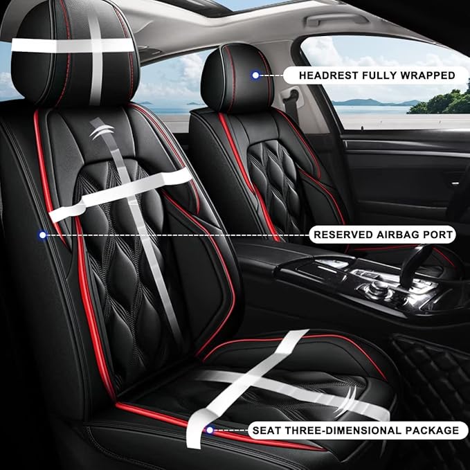 AOMSAZTO Car Seat Cover 2 Front Seat Fit for Nissan Kicks 2018 2019 2020 2021 2022 2023 2024 2025 2026 Leather Car Seat Cushion Protector Compatible Airbag Waterproof Automotive Seat Covers Black