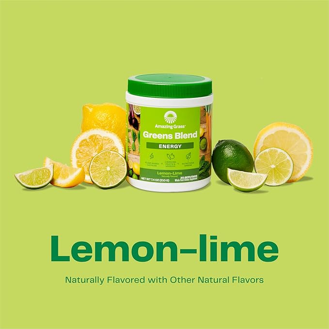 Amazing Grass Greens Blend Energy: Smoothie Mix, Super Greens Powder & Plant Based Caffeine with Matcha Green Tea & Beet Root Powder, Lemon Lime, 30 Servings (Packaging May Vary)