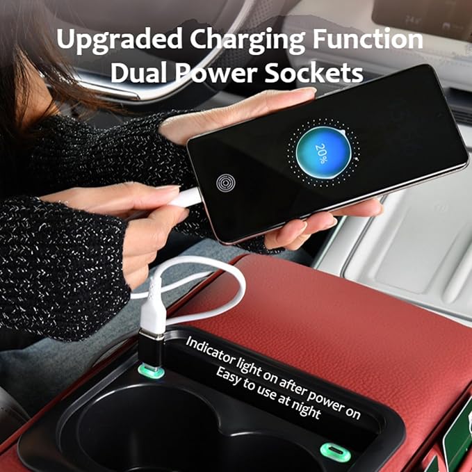 Armrest Box Pad for Car w/Type-C Charging Interface, Car Center Console Cover w/Cup Holder, Interior Car Accessories (Orange)