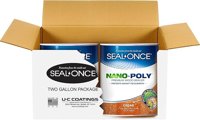 Seal-Once Nano+Poly Penetrating Wood Sealer with Polyurethane - Premium Waterproof Sealant -2 Gallon & Cedar