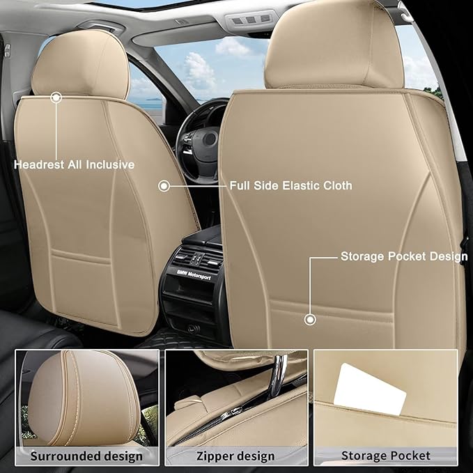 AOMSAZTO Front Seat Covers Fit for Hyundai Tucson 2010-2026 Waterproof Faux Leather Car Seat Cover Compatible with Airbag(2PCS Front, Beige)