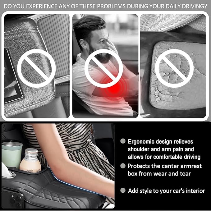Car Armrest Storage Box for Cadillac XT4 2018–2025 2020 2021 2022 2023 2024, Sport-Style Center Console Organizer with Side Pocket, PU Leather Armrest Cushion, Elbow Support Pad,A Black
