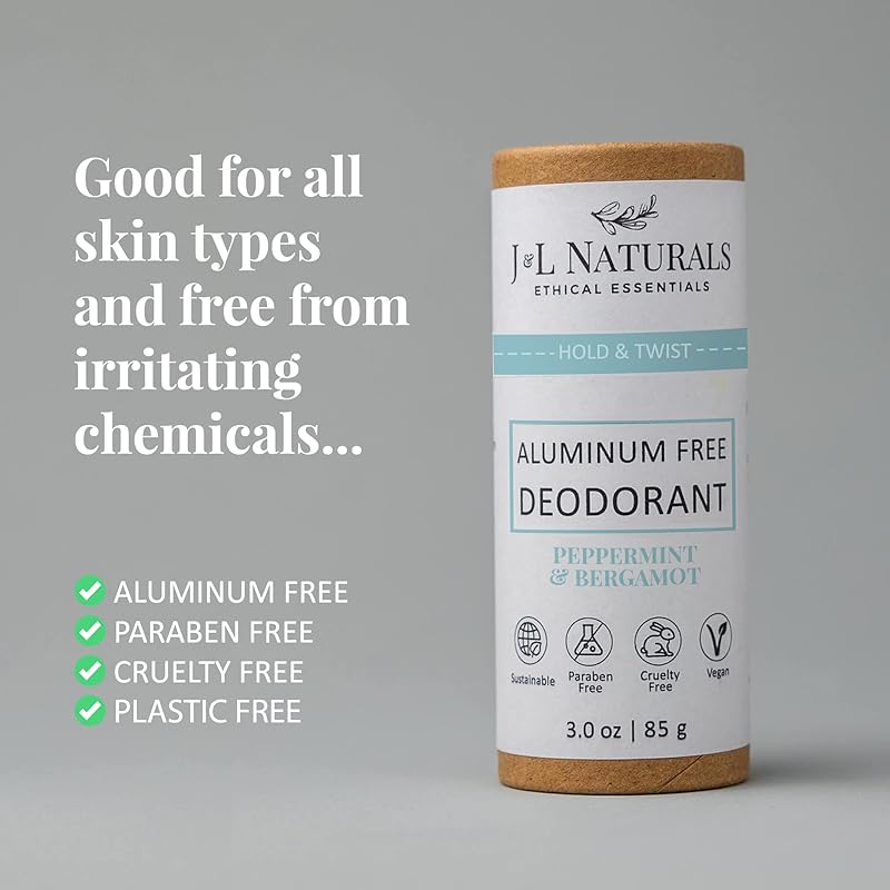 J&L Naturals Aluminum Free Deodorant for Men & Women | 100% Natural Ingredients With Coconut Oil, Shea Butter, & Essential Oils | Sustainable, Eco-Friendly (Woody & Spicy, 3.0 Oz (Pack of 4))