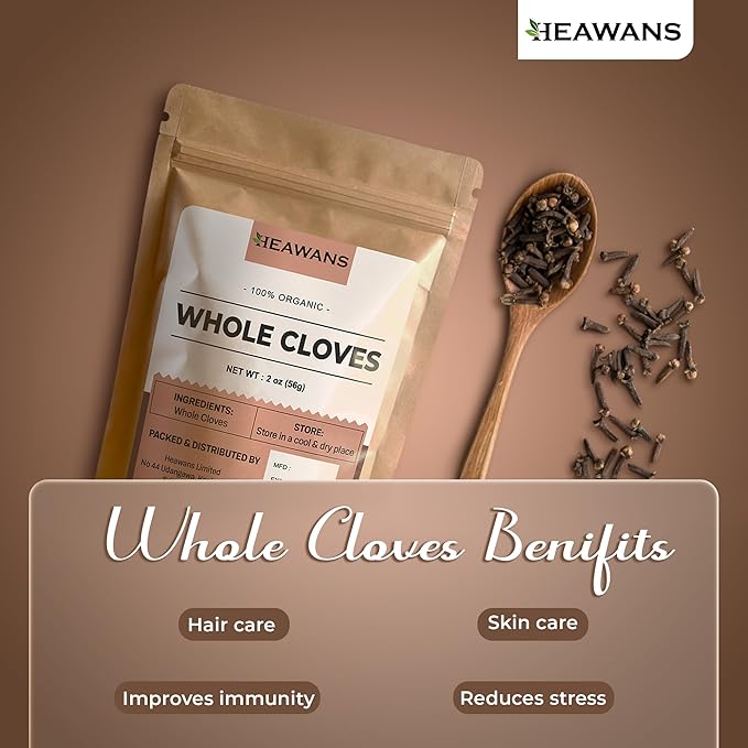 Heawans Hand Picked Premium Grade Organic Whole Cloves 2 oz, Packed form a USDA certified farm