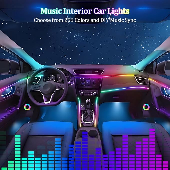Acrylic Interior Car LED Strip Light with APP Remote Control,43.3in RGB Dreamcolor Acrylic Neon Flexible Strip Fiber Optic LED Ambient Lighting Kits,RGB Music Lights Sync for Inside car Decorations