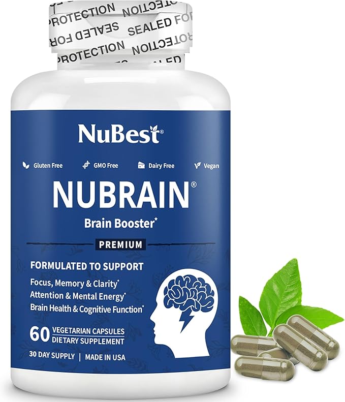 NuBrain Booster - Brain Supplement for Brain Booster, Memory, Focus & Clarity Support with St. John’s Wort, Ginkgo Biloba, Bacopa & More - Premium Nootropic Brain Supplement - 3 Pack