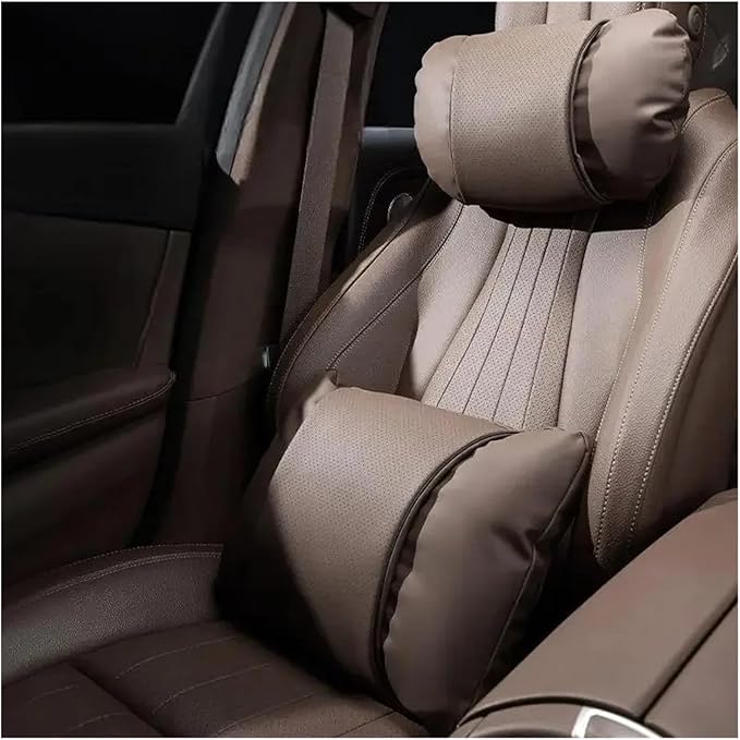1/2PCS PU Leather Car Neck Pillow & Lumbar Support Cushion, Breathable Universal Seat Headrest Waist Pad, Soft Support Cushion for Daily Driving and Travel(C Style headrest)
