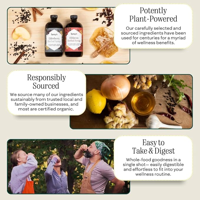 Hany's Harvest Hibiscus Ginger Herbal Syrup – 16 fl oz | All-Natural Wellness Tonic, Apple Cider Vinegar, Ginger, Hibiscus & Lemon | Non-GMO, Gluten-Free, Handcrafted