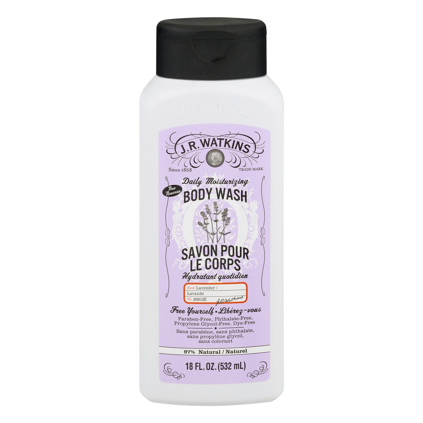 J R Watkins Body Wash, Lavender, 18 Fl Oz (532 Ml)