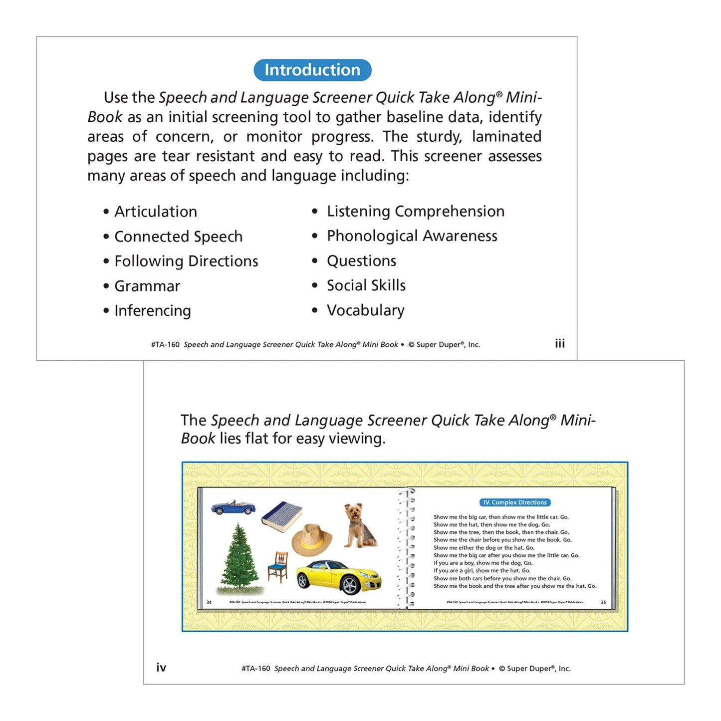 Super Duper Publications | Speech and Language Screener Quick Take Along® Mini-Book | Educational Learning Resource for Children