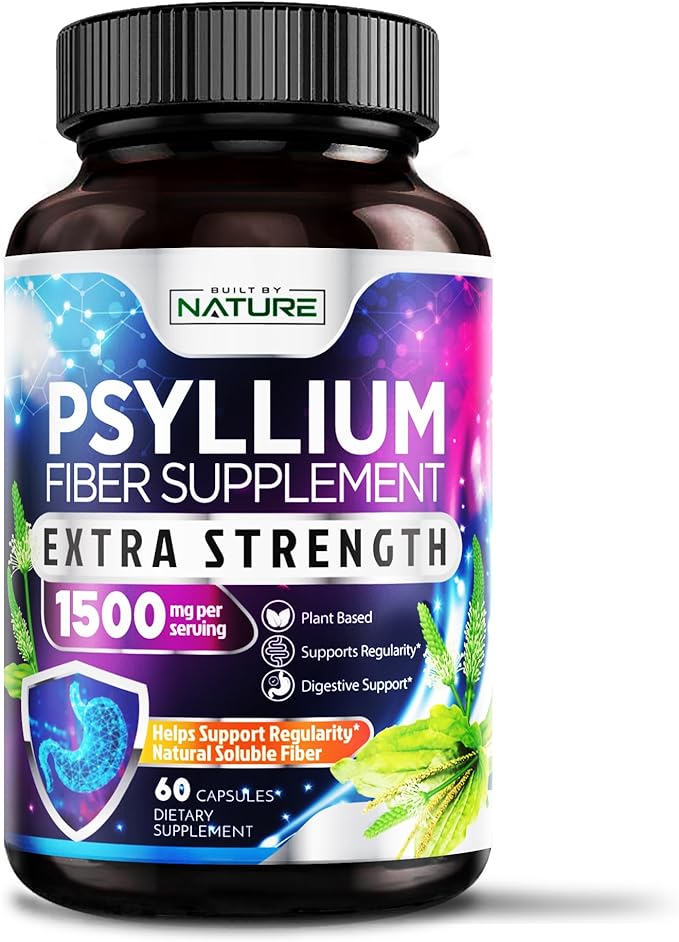 Psyllium Husk Capsules 1500mg - Fiber Supplement - Natural Soluble Fiber Pills with Psyllium Husk Powder - Supports Digestive Gut and Colon Health - Non-GMO, Gluten-Free, Vegan - 60 Capsules