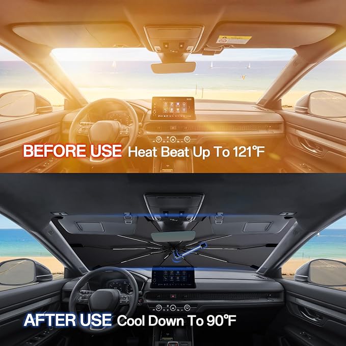 Windshield Sun Shade for Ford Explorer 2020-2026, Umbrella Car Shades with 360°Rotating Shaft, Foldable Front Window Sunshade for UV & Heat Protection