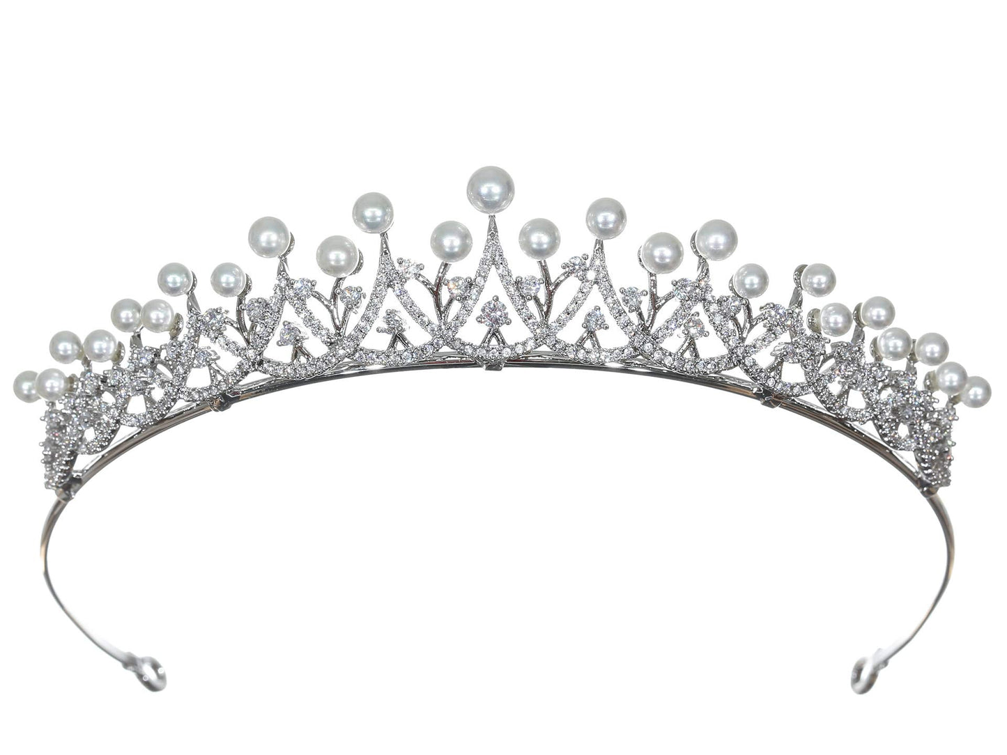 Samky Princess Cubic Zirconia Crystal Platinum Plated Pearl Bridal Tiara Crown T1265