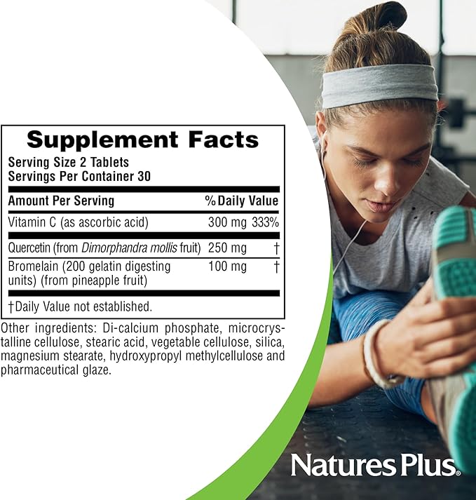 NaturesPlus Quercetin Plus with Vitamin C & Bromelain - 650 mg, 60 Vegetarian Tablets - Gluten-Free - 30 Servings