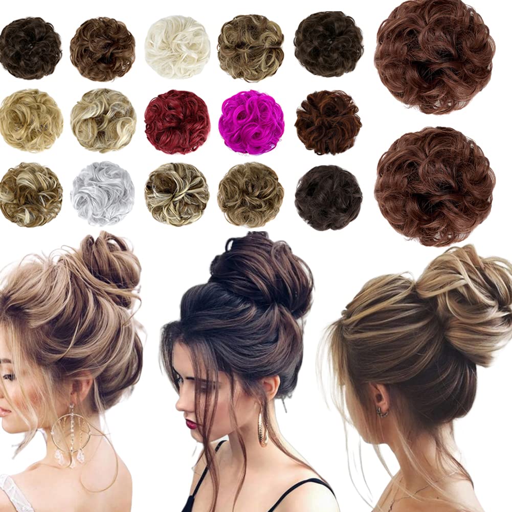 Qunlinta Messy Hair Bun Thick Updo Scrunchies Ponytail Extension Hair Extensions Hair Pieces For Women Dark Auburn