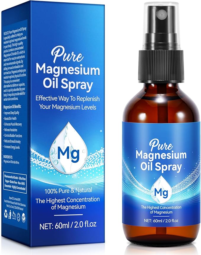 Pure Magnesium Oil Spray,Topical Magnesium Oil Spray-Made with Concentrated Pure Magnesium Chloride Oil 2 fl oz