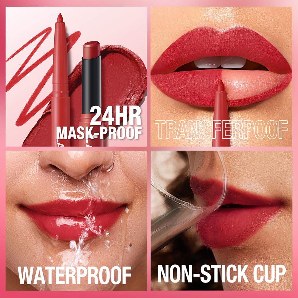 12Pcs Matte Lipstick + Lip Liner Pens Lip Combo Sets, Creamy Matte Lip Makeup Kit Long-Lasting Waterproof, Smudge-Proof Highly Pigmented Formula, Bold & Chic Shades Makeup Set (Bold Reds Collection)