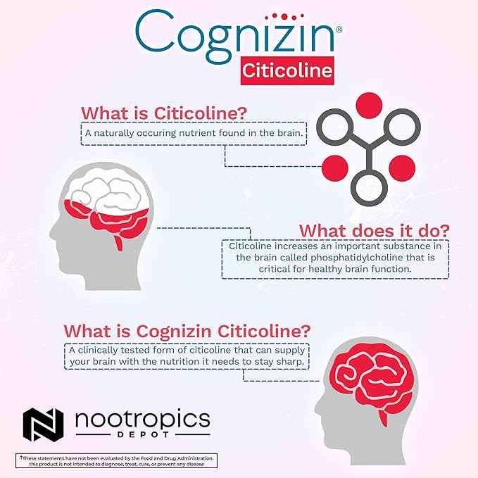 Nootropics Depot Cognizin Citicoline Capsules | 180 Count | Choline Supplement | Brain Health Supplement | Regulates Memory and Cognitive Function | Supports Attention, Focus and Recall
