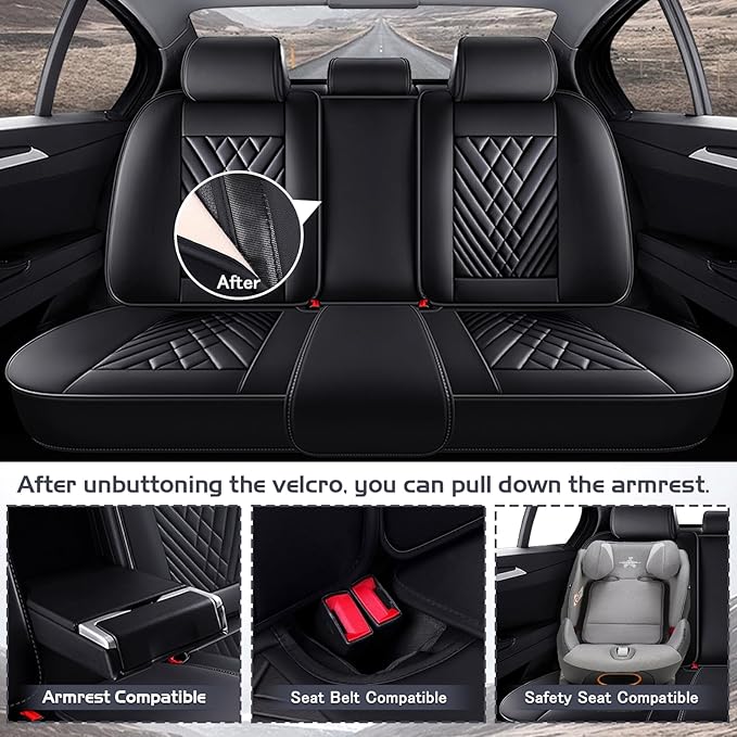 Truck Seat Covers for GMC Sierra 1500 2007-2026, Waterproof Premium Leather Full Coverage Car Seat Cover, Muscle Sport Style Auto Interior Seat Cover Sets (Full Set/Black)