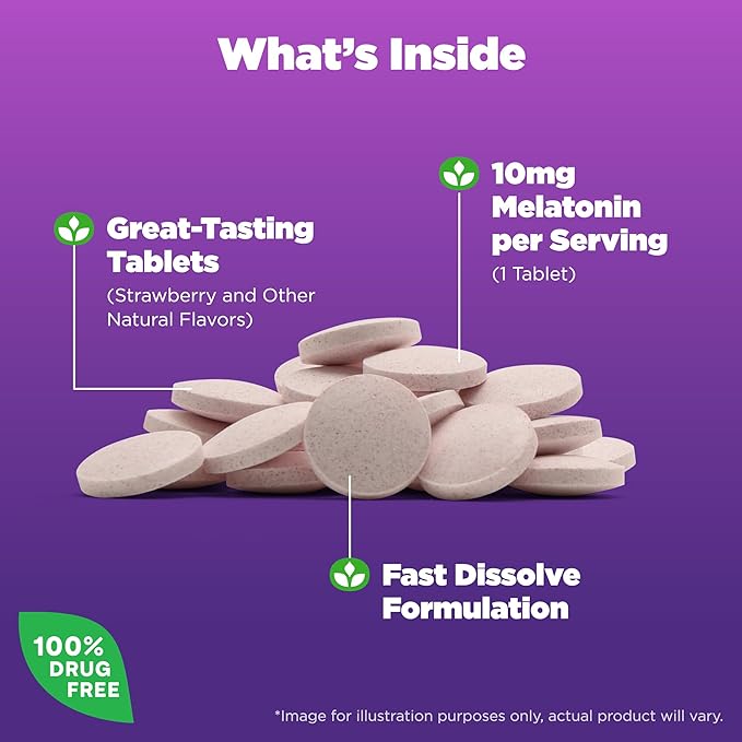 Natrol Fast Dissolve Melatonin 10 mg, Melatonin Supplements for Restful Sleep, Sleep Support for Adults, 30 Strawberry-Flavored Tablets, Up to a 30 Day Supply
