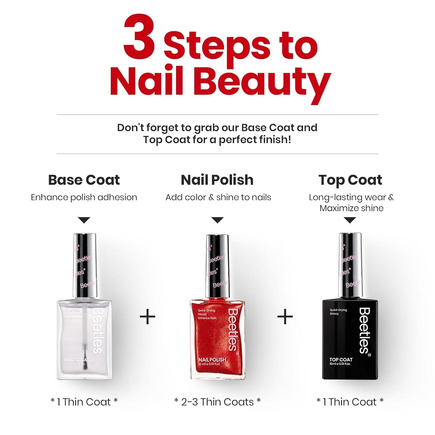 Beetles Red Nail Polish 15ML Quick Dry Glitter Fingernail Polish 4th of July DIY Salon for Women