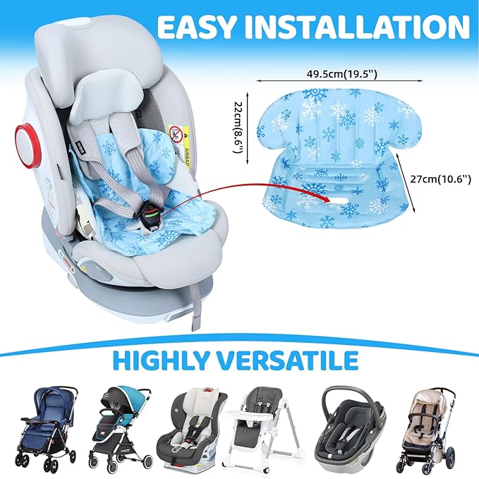 Orzbow Car Seat Cooling Pad with Insulated Bag, Gel Car Seat Cooler Pad for Babies, Toddler, Infant, Portable Cooling Mat for Strollers and Carseats, Keep Baby Cool in Summer, Blue