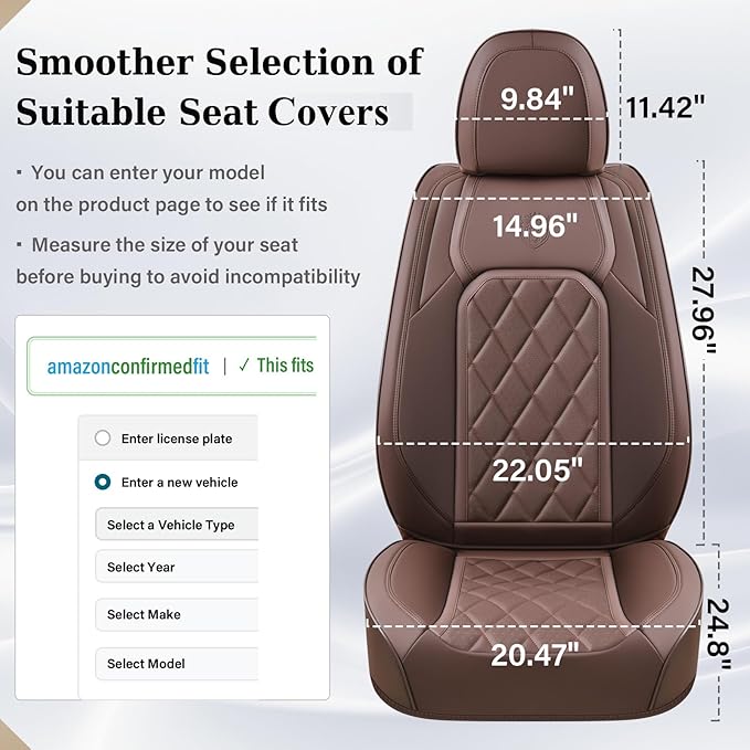 Coverado Front Seat Covers, Car Seat Covers Front Seats, Luxury Faux Leather Seat Covers for Cars, Car Seat Protector Waterproof, Automotive Driver Seat Cover Universal Fit for Most Cars, Brown