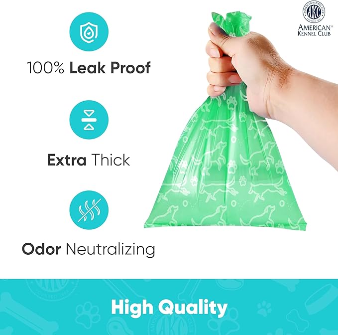 AKC Dog Poop Bags - Leak Proof Pet Waste Bags - 16 Refill Rolls - Lavender Scent - 240 Count (Puppy Print)