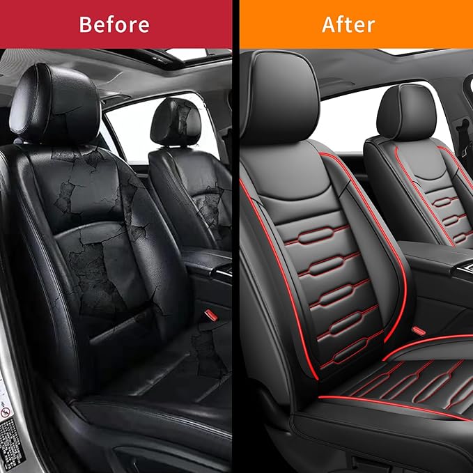Fit Venue Car Seat Covers for Hyundai Venue 2020-2024 2025 2026 - Upgraded Premium Waterproof & Breathable Leather, Airbag Compatible, All-Weather Seat Cushion Protector (2 Front/Black+Red)