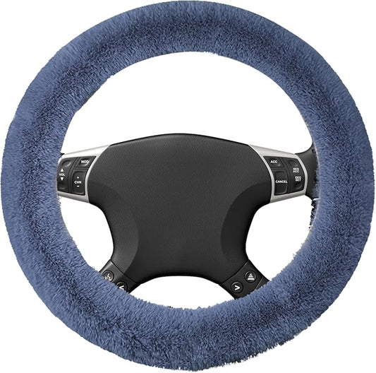 Wuyaoyao Fuzzy Car Steering Wheel Cover, 15'' Soft Auto Steering Wheel Protector for Warm Winter, Elastic Anti-Slip Fluffy Wheel Covers, Universal Car Accessories for Women and Men (Gray)