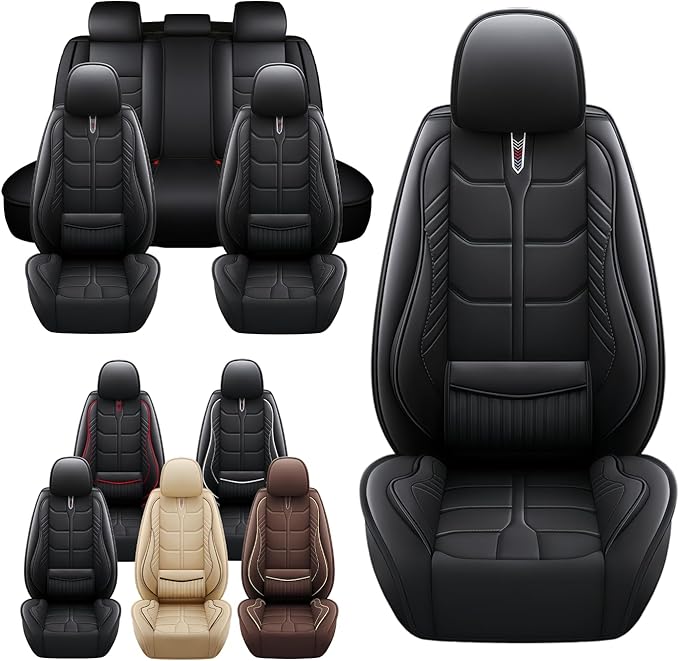 Leather Car Seat Covers Fit for Toyota Highlander Hybrid 2006-2024, 5 Seater Car Seat Cover, Premium Waterproof, Scratch Resistant Car Interior Accessories (Full Set Black)